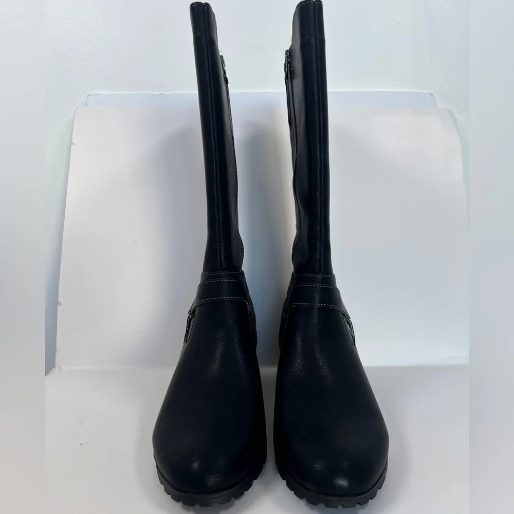JBU Black Over the Knee Leather Boots Non Slip and comfortable heel Size 12‎
